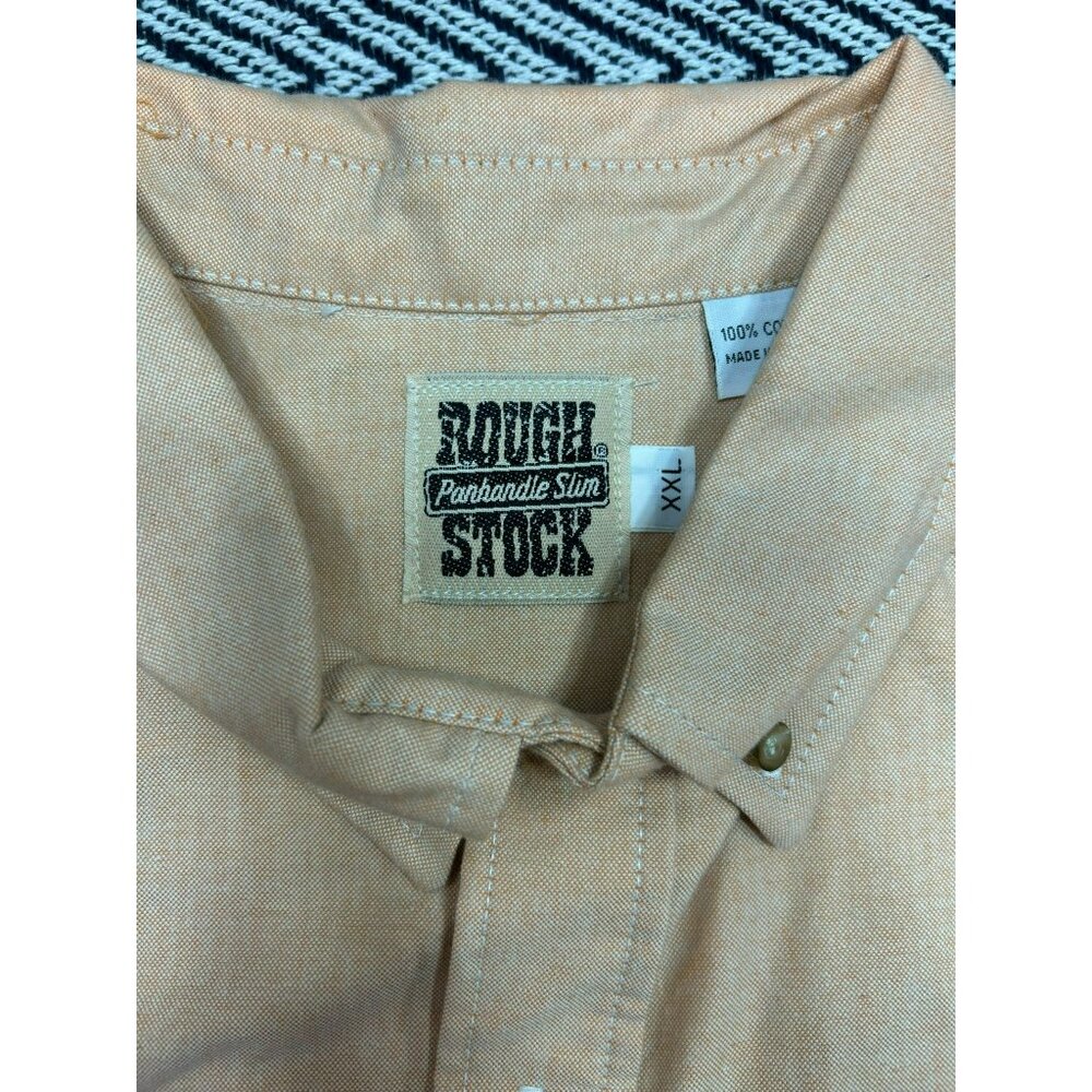 Rough Stock Panhandle Slim Mens XXL Tan Button-Up Long-Sleeve Shirt With Embroid - Picture 5 of 6